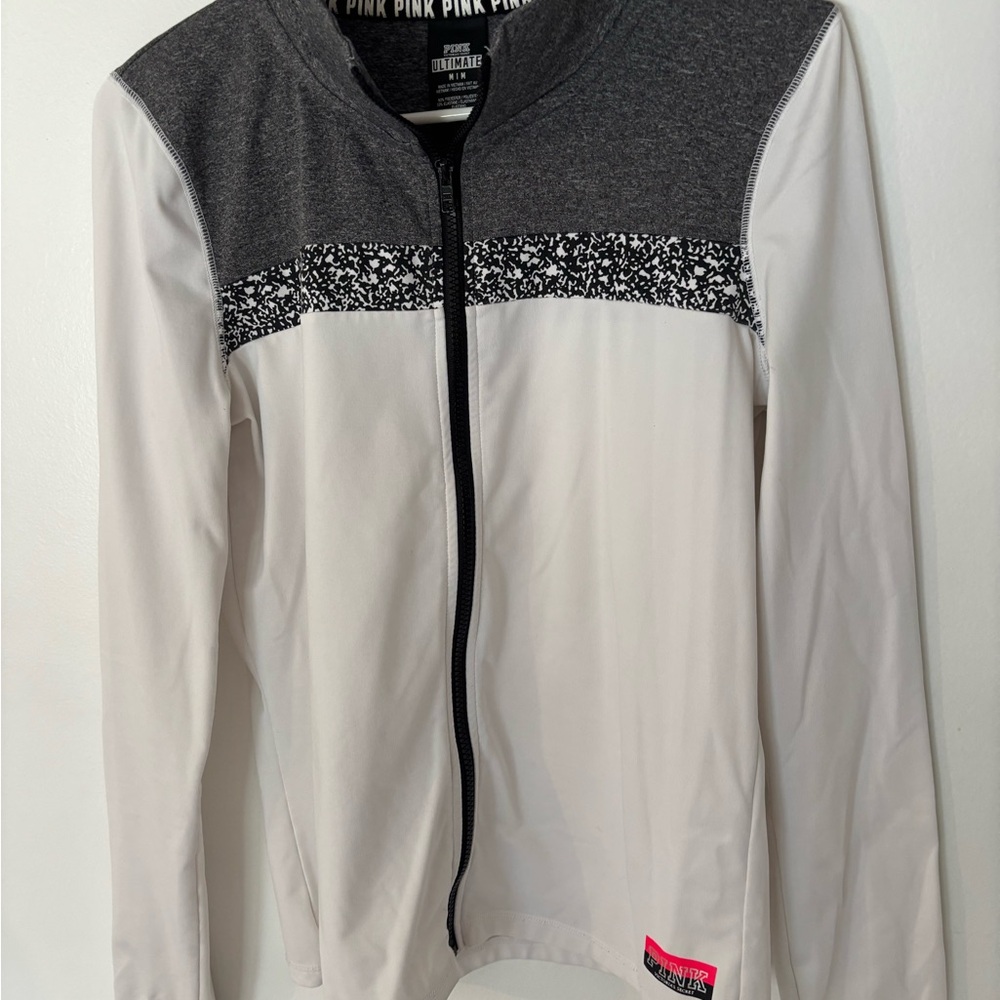 PINK Victoria's Secret White and Gray Athletic Jacket